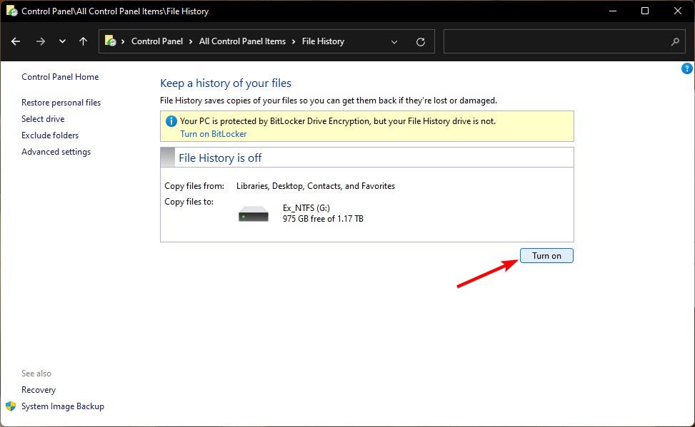 Windows11でファイル履歴をオンにする